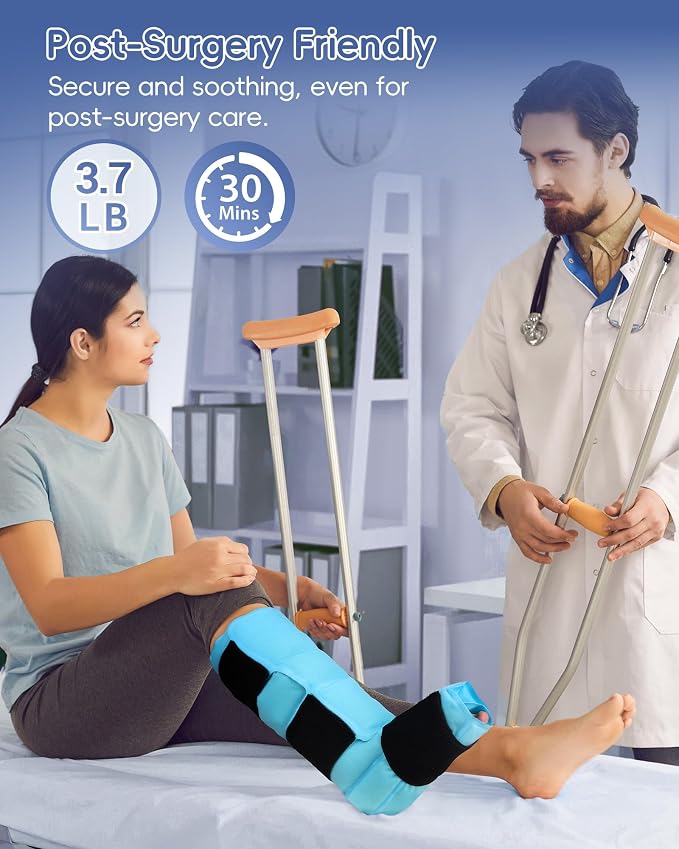 Comfytemp Ankle Foot Ice Pack Wrap, Reusable Leg Shin Ice Boot for Injury | FSA Eligible HSA, Achilles Tendonitis, Shin Splint, Plantar Fasciitis, Hot Cold Compress, Sprained Ankles Brace, Post Surgery