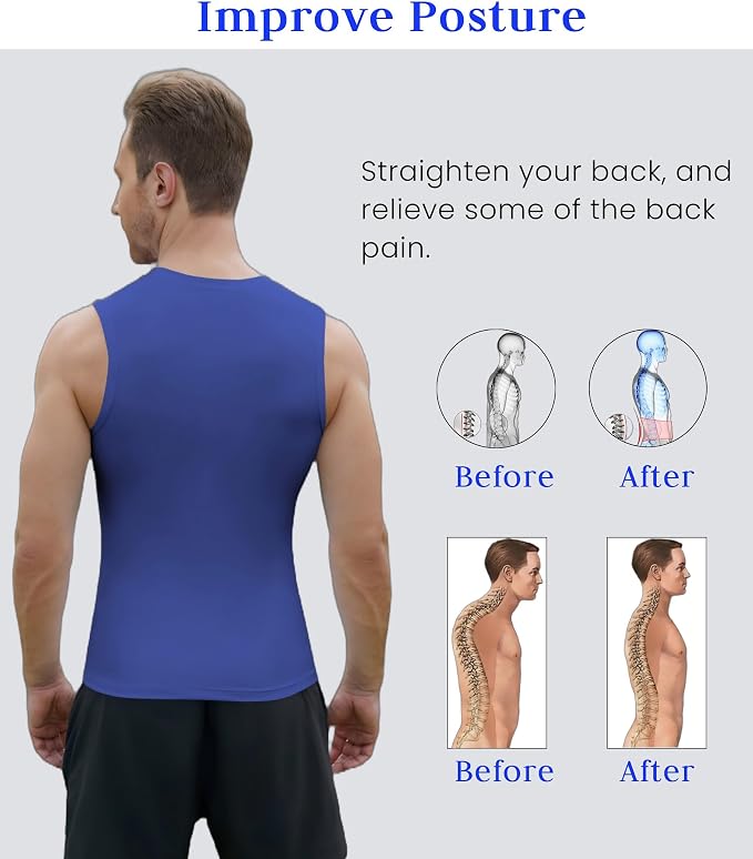 Compression Shirt Men Slimming Body Shaper Vest Crewneck Workout Tank Top | Tummy Control Undershirts, Gynecomastia Compression Shirts, Back Support, Sleeveless Muscle Shirts, Shaping Tank Top