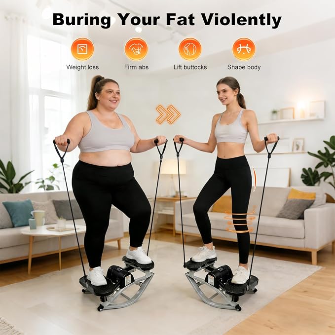 Rock Stepper Machine 3D Lateral Rocking Fitness Stepper | 300lb Weight Capacity, Resistance Bands & LCD Monitor,for Home Workout