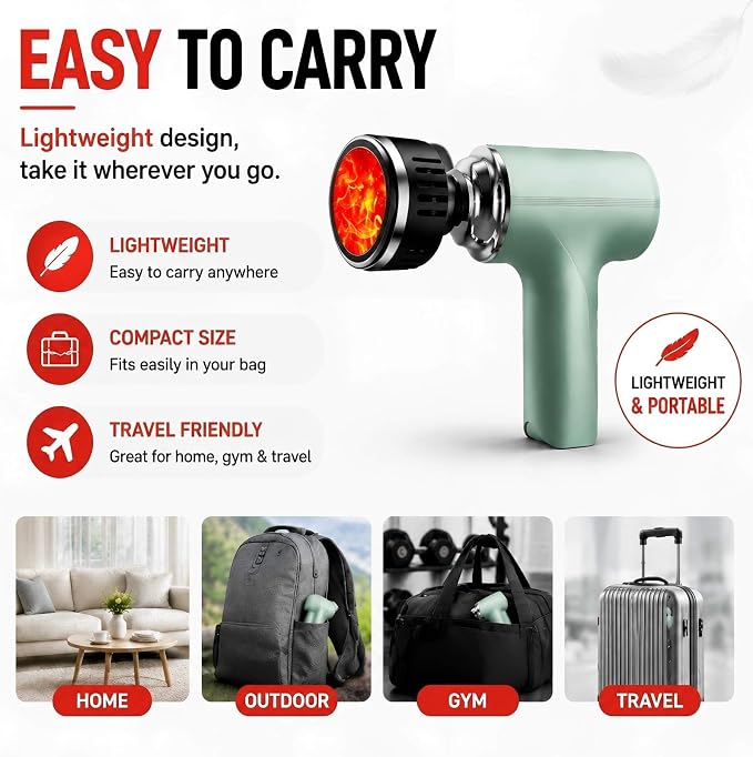 Massage Gun with Heat, Powerful Warming Massage, Home & Travel,Green | Massage Gun with Heat, Powerful Heated Massage, Quiet Portable Massager for Home& Travel, Lightweight Design