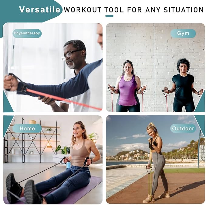 Resistance Bands with Handles, Exercise Bands with Handles, Door Anchor | Physical Therapy & Rehab, Home Workout Pilates Yoga, Non-Slip Handles, Portable Travel, TPE