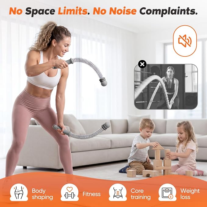 KUZARO Upgrade Weighted Ropeless Battle Ropes for Women, Quiet Adjustable Cordless Battle Ropes for Home Gym HIIT Cardio & Strength Training, Portable Exercise Rope for Arm & Core, Apartment Gear