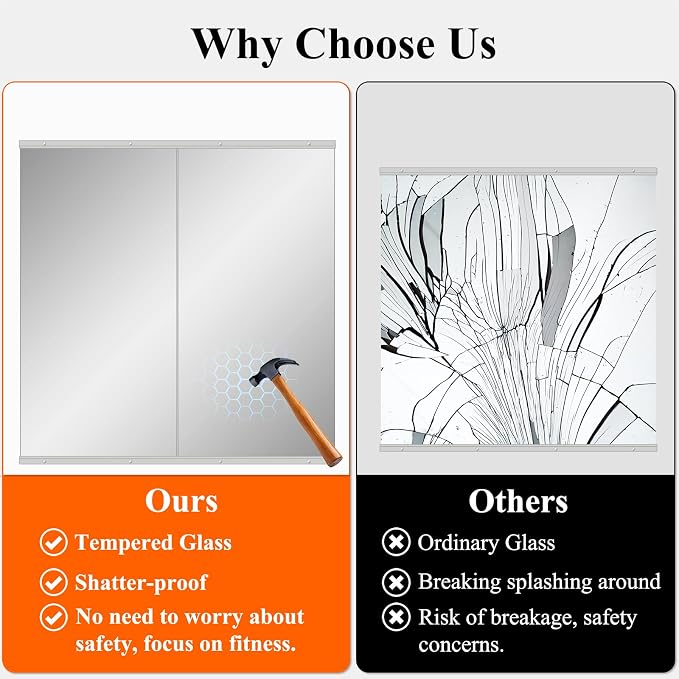 Ruomeng Home Gym Mirror, 55''x24''x2PCS Full Length, Large Frameless Body Mirror Tempered Glass for Gym, Workout, Yoga, Garage, Dance Studio
