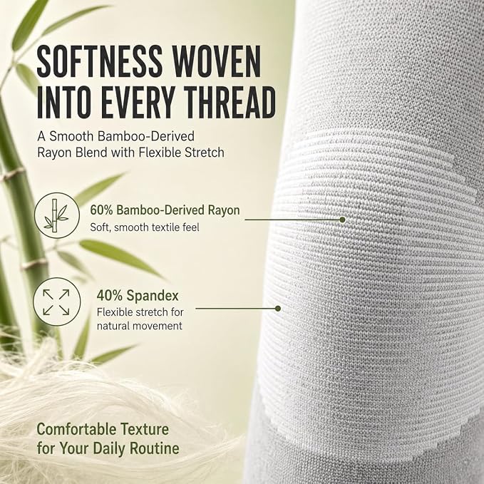 Bamboo Compression Knee Sleeves for Men and Women—Bamboo charcoal blend material provides soothing warmth and joint stability; offers moderate compression, suitable for daily activities