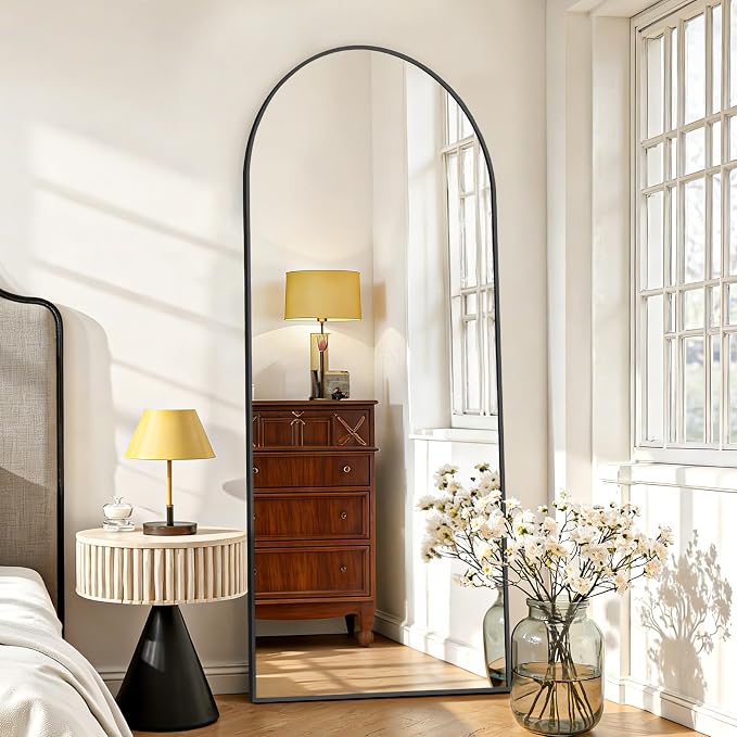 Mirror Full Length 64"x21", Arched Full Body Floor Mirrors with Stand | Shatterproof Glass, Aluminum Alloy Frame, Free Standing, Wall Mounted or Leaning for Bedroom Living Room Entryway