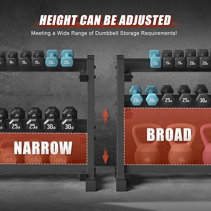 Jusgym Dumbbell Rack Stand Only, 3 Tier Adjustable Height & Angle 1200LBS | 48" Wide H-Shaped Stable Frame & Space-Saving Design, Heavy Duty Weight Rack for Home Gym, Fits Dumbbells Kettlebells, Plates