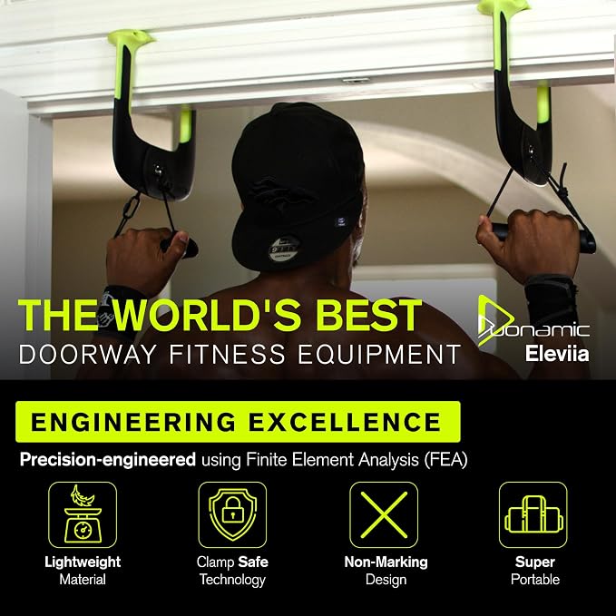 Duonamic Eleviia Portable Doorway Pull Up Bar, No Install, Home & Travel | Comes Fully Assembled, Ready in Under 8 Seconds, Aerospace Composite Build, Lightweight at 3.5 lb, Non Marking Coating
