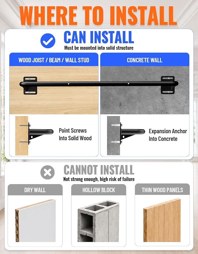 Fitarc Joist Mount Pull Up Bar, Wall Mount Pull Up Bar for Doorway | Home Gym Workout Equipment, Heavy Duty Steel Construction