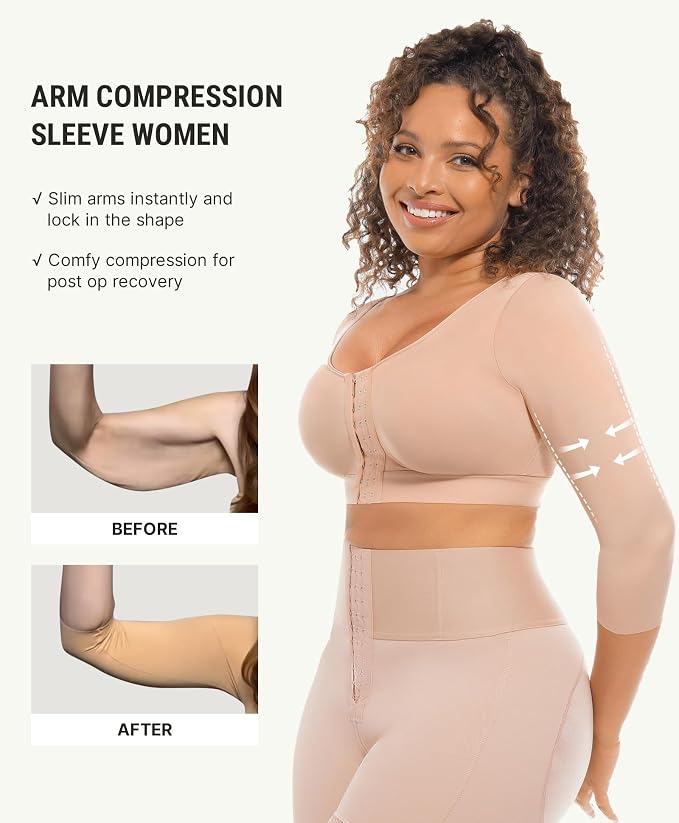 FeelinGirl Arm Compression Sleeve Women Post Surgery Front Closure Bra | Arm Lipo Compression Garment, Seamless Arm Shaper for Flabby Arms, Lymphedema Compression, Breast/Back Support