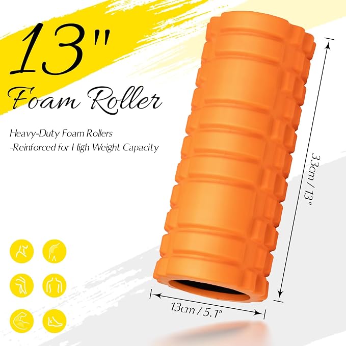 Foam Roller 13'' Multi-Density Massager for Deep Tissue & Muscle Recovery | Patented Exercise Roller for Relieves Tight, Sore Muscles & Kinks, Improves Mobility & Circulation - Targets Key Body Parts