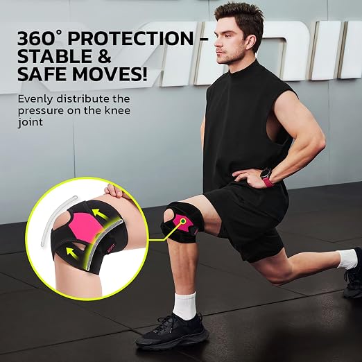 Knee Brace for Women& Men (1 Pair), Knee Braces Wrap Adjustable Compression Sleeve Knee Support with Memory Stabilizers,Knee Support for Knee Pain Relief Meniscus Tear HotPink XL