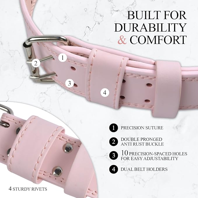 Leather Weightlifting Belt, 10 Adjustable Holes, 4”Width, Double Prong Power Belt for Gym Bodybuilding, weightlifting, powerlifting, squats and deadlifts