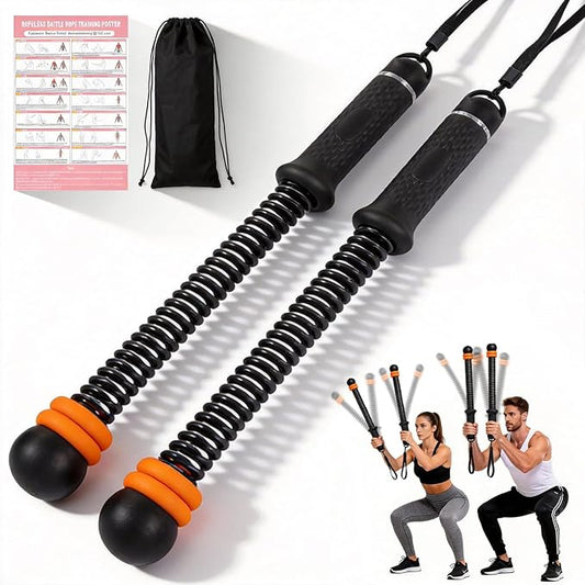 Portable Ropeless Battle Ropes - Adjustable Weights Cordless Battle Ropes for Home Gym with Training Poster & Storage Bag - Workout Exercise Battle Rope for Low-Impact Workout, HIIT & Cardio - Black