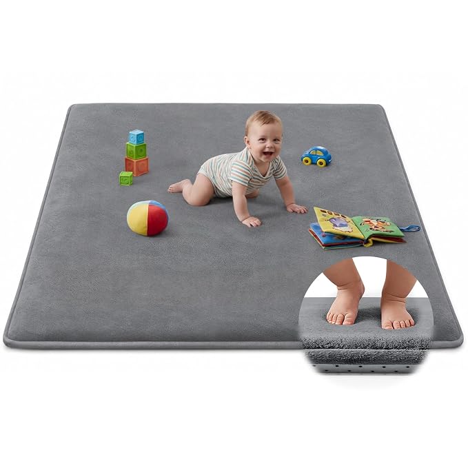 Baby Play Mat for Floor,Ultra Thick Elastic Foam 65"x50" Playmat Tummy Time Muscle Crawling Exercise Activity Cushion Gym Mat Nursery Playroom Area Kids Rug for Babies, Toddlers,Infants,Dark Grey