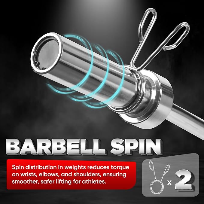 Yes4All Standard Straight Barbell 60" & EZ Curl Bar 47", Capacity 200 to 480 LB, Weight Bar 1" to 2" Diameter - Star Lock Collars, Rubber Ring, Barbell Spins Included for Deadlifts & Squats