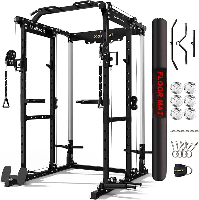 Gxmmat X6 Power Cage, 2200LB Multi-Function Power Rack with Independent Dual Aluminum Pulley System, Squat Rack for Home Gym Strength Training Equipment, Weight Garage Cage with More Attachments