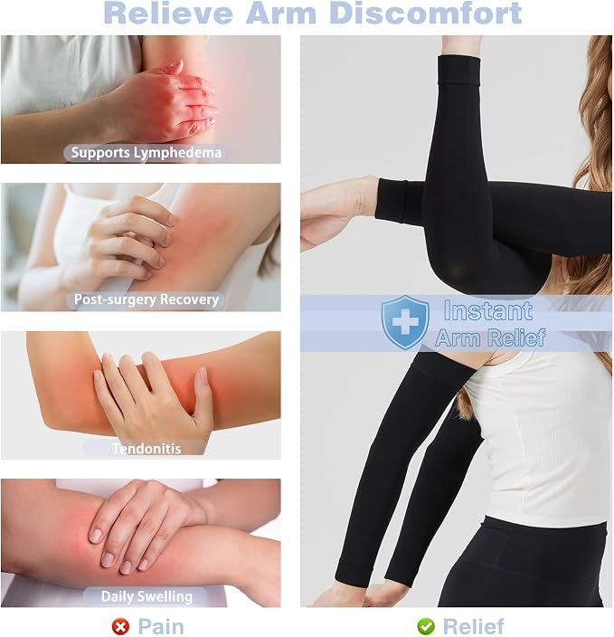 Lymphedema Arm Compression Sleeves for Women 20-30 mmHg Full Arm Support for Swelling Relief & All-Day Wear