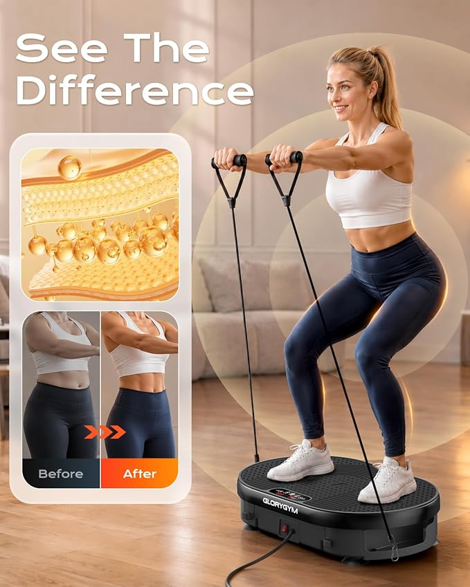 Vibration Plate Exercise Machine for Body Shaker Machine & Weight Loss, Shake Plate with Resistance Bands, 120 Speed Levels, Remote Control, Full Body Workout, Compact Home Gym Equipment