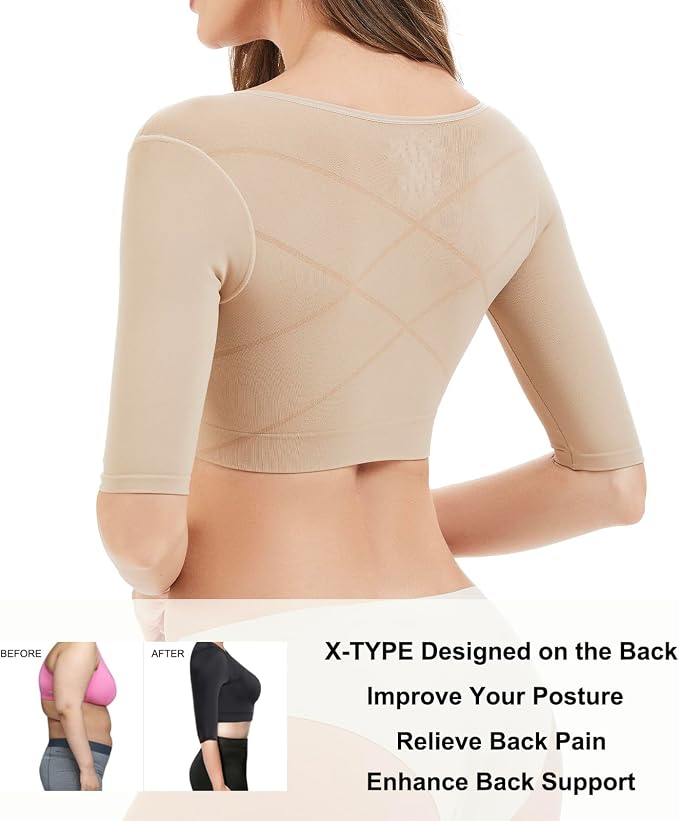 KSKshape Arm Shaper for Women Post Surgery Arm Lipo Compression Sleeves Front Closure Shapewear Bra Posture Corrector