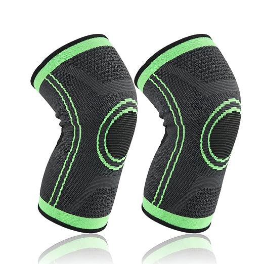 Knee Compression Sleeve For Women Men, Knee Braces for Knee Pain, Running Knee Brace, Knee Support For Knee Joint Pain (Gray with Green, Medium)