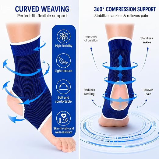 2 Pack Compression Ankle Brace Support Sleeve for Women & Men, Breathable Elastic Ankle Wrap for Sprained Ankle, Plantar Fasciitis, Achilles Tendonitis, Running, Sports, Gym