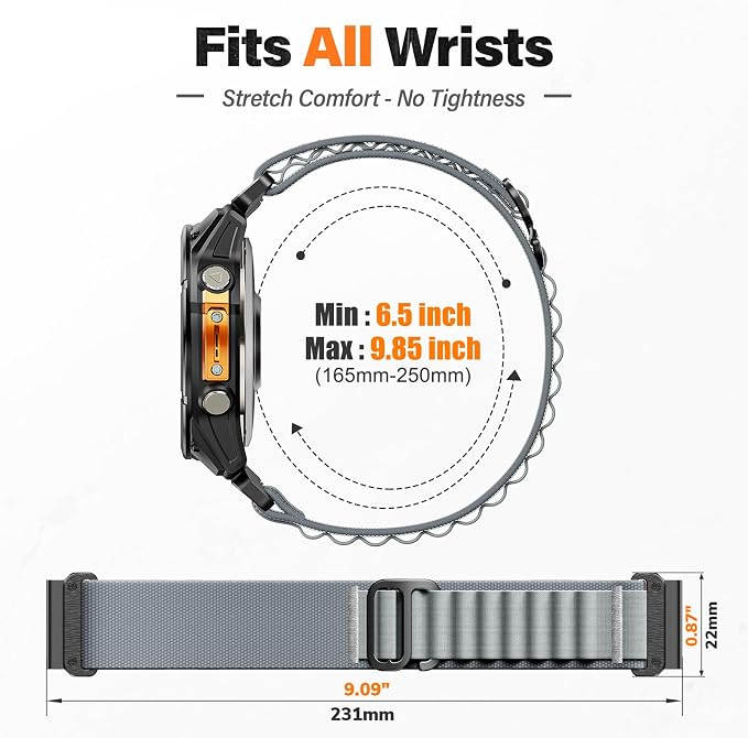 Alpine Loop Nylon Watch Band Compatible with Garmin Fenix 5/6/7/8 47mm, Quickfit 22mm Rugged Watch Bands for Garmin Epix Gen 2/Fenix 8 Pro 47mm/7 Pro/6 Pro/5 Plus/Forerunner 935/S62