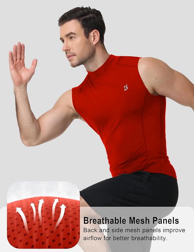 Roadbox Men's Compression Tank Top, Mock Turtleneck Sleeveless Shirt, Fitted Athletic Base Layer for Gym Workout