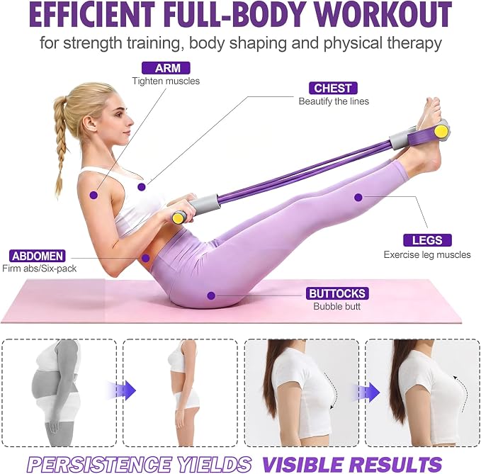 Multifunction Foot Pedal Resistance Bands with Handles, 6-Tube Elastic Yoga Exercise Bands, Home Gym Workout Equipment for Women & Men to Abs, Core, Leg, Arm, Waist Stretching