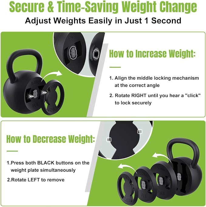 Hezeyferg 2-in-1 Adjustable Kettlebell for Home Gym Strength Training | 15-45 LB Kettlebells Weight Set, 4.8-30 LB Dumbbell Weights, with Wide Grip, for Men/Women Full Body Exercise