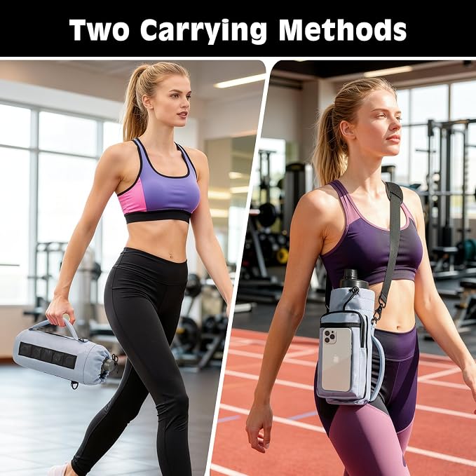 MoKo Magnetic Gym Bag, Magnetic Water Bottle Holder with Clear Phone Pouch | Built-in 5 Magnets Fitness Bag for Men and Women Compatible with Most Water Bottles, Gym Accessories Gifts, Blue