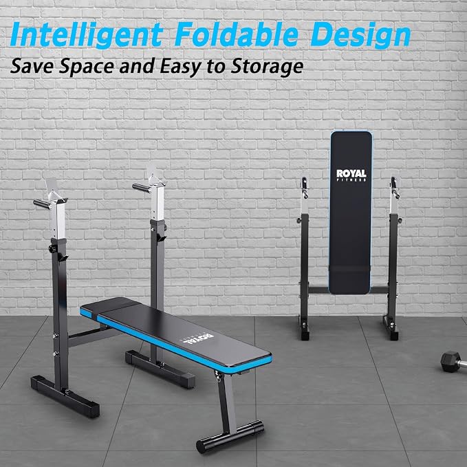 Adjustable Weight Bench with Barbell Rack, Weight Lifting Bench Press for Home Gym, Strength Training Workout Bench, 48.8"D x 25.9"W x 45.4"H