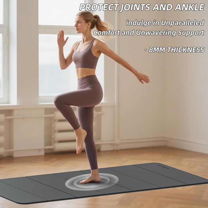 Foldable Yoga Mat Extra Thick 0.32 Inches(8mm) | SGS-certified, odorless POE. Non-slip surface & no curling edges. Great for yoga, Pilates & home gym.