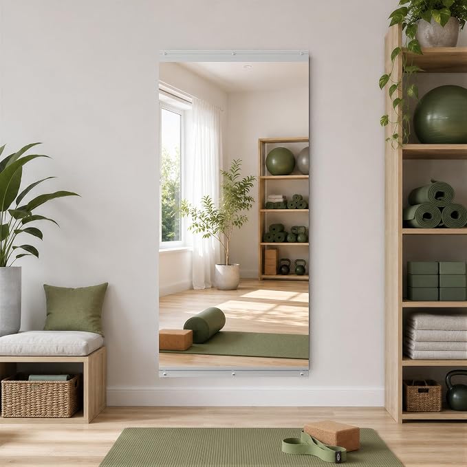 Home Gym Mirror, 48"x24"-1 PCS Gym Mirrors for Wall, Frameless, Tempered Glass, Large Workout Wall-Mounted Mirrors for Home Gym, Dance Studio, Yoga Room, Garage Gym, Silver
