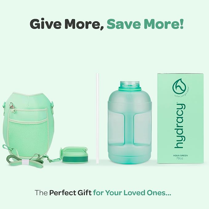 Hydracy Motivational Water Bottle with Time Marker and Straw Lid 78 oz | Leakproof,BPA Free,No Sweat Neoprene Sleeve,Carry Strap,Daily Intake Tracking for Fitness & Outdoors