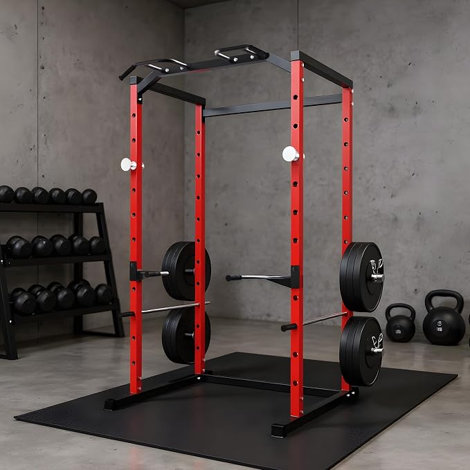 GarveeLife Compact Power Cage for Home Gym, 1100 LB Capacity Power Rack with Pull-Up Bar, Dip Station, Safety Bars & Weight Plate Storage, Squat Rack for Garage Gym