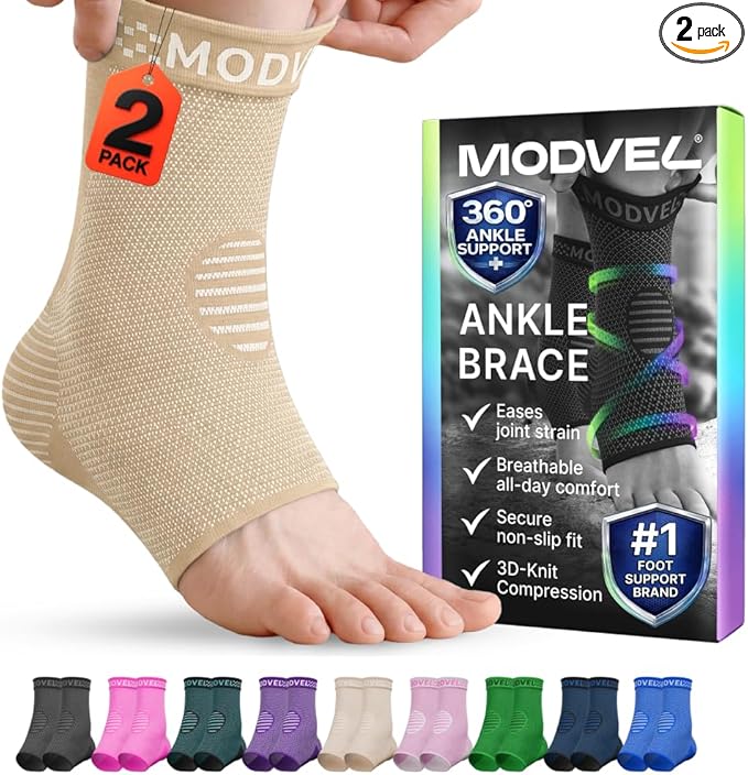 Modvel Foot & Ankle Brace Socks for Sprained Ankle Compression Sleeve - Foot Support for Women & Men - Tendonitis & Arthritis Ankle Brace Sports Running, Torn Ligaments & Women Stabilizing Ankle Wrap