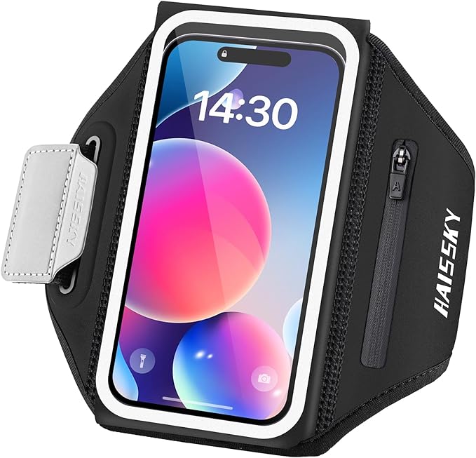 Running Armband with Earphone Bag Cell Phone Armband for iPhone 16 15 Pro 14 Plus 13 11 XR XS, Galaxy S24/S10 Water Resistant Sports Phone Holder Case & Zipper Slot Car Key Holder for 6.9 inch Phone | Zipper Pocket for Keys & Earphones, TPU Touchscreen...