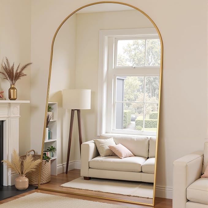 Full Length Mirror, 81"x41" Arched Full Body Mirror, Oversized Floor Mirrors, Leaning Free Standing Mirrors, Hanging Mounted Large Mirrors for Bedroom Dressing Room, Cloakroom, Gold
