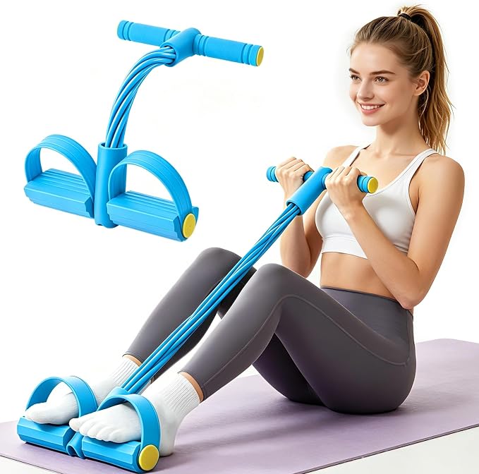Pedal Resistance Band with Handle, 6-Tubes Tesistance Bands with Handles, Natural Rubber Foot Pedal Resistance Band, Multifunctional Exercise Bands for Abdomen, Waist, Leg, Arm