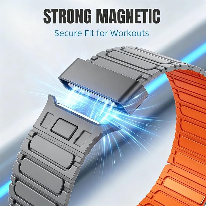 Magnetic Band Compatible with Apple Watch Ultra 3/2/1 Band for Men 49mm 46mm 45mm 44mm 42mm, Silicone Sport Waterproof Loop Strap Magnet Link for iWatch Series SE 11 10 9 8 7 6 5 4 3 2 1(GreyOrange)