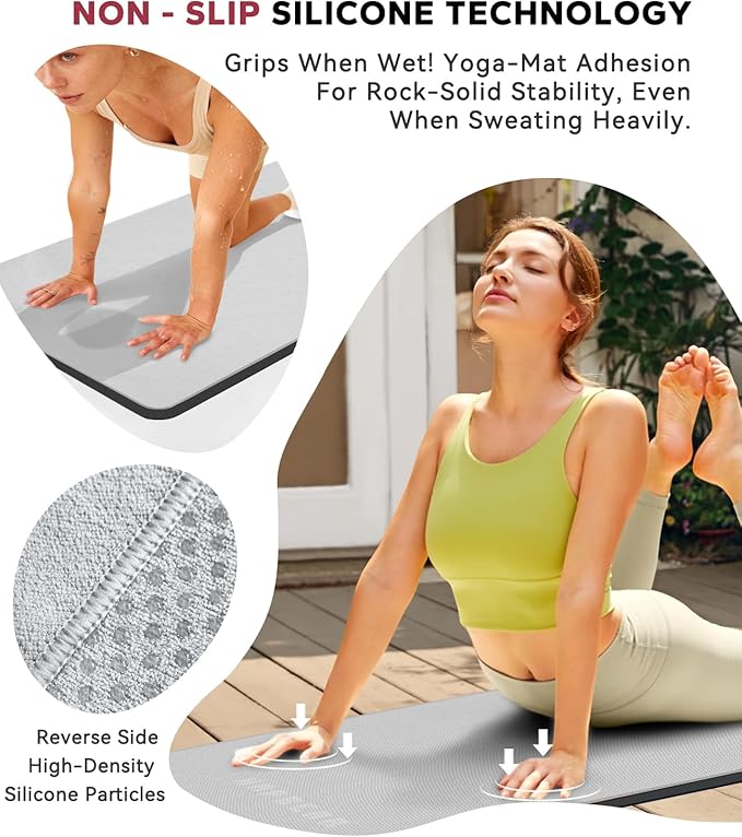 HAPBEAR Non Slip Yoga Mat Towel with Grip Dots, 72" x 24" Hot Yoga Towel - Super Absorbent Microfiber Yoga Towel for Hot Yoga, Bikram, Pilates and Gym Workout - Grey