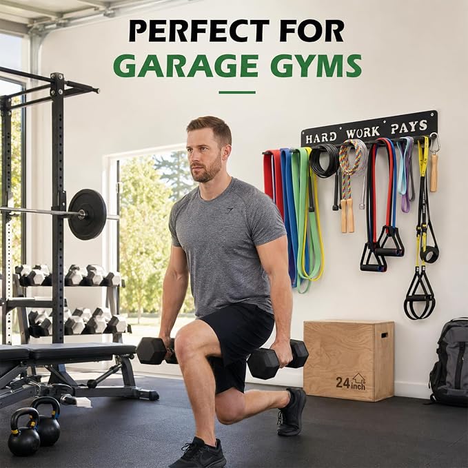 Home Gym Accessories Organization Storage Rack Equipment For Home 8 Hook Wall Hanger Display Gear Barbells Resistance Bands Jump Ropes Lifting Belt Hanger Accessories Hardware Included