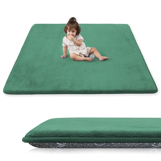 1.3" Thick Baby Play Mat for Floor, 79x79 Soft Foam Mats Dark Green | Memory Mat for Baby to Play on Floor Waterproof Easy Care with Non-Slip Tummy Time Play Mat for Nursery Playroom Classroom
