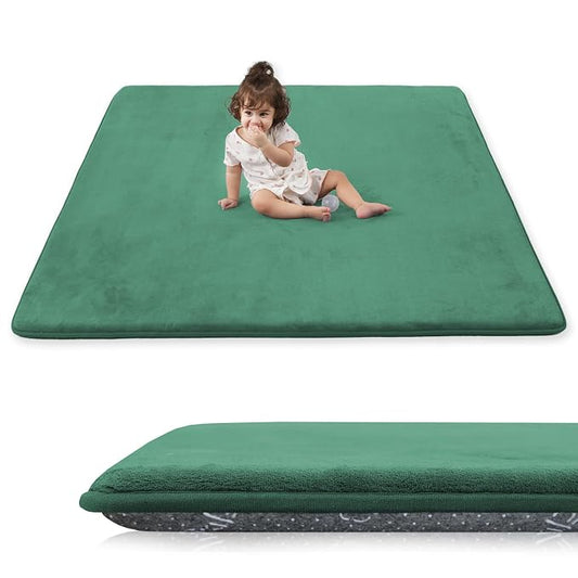 1.3" Thick Baby Play Mat for Floor, 79x79 Soft Foam Mats Dark Green | Memory Mat for Baby to Play on Floor Waterproof Easy Care with Non-Slip Tummy Time Play Mat for Nursery Playroom Classroom