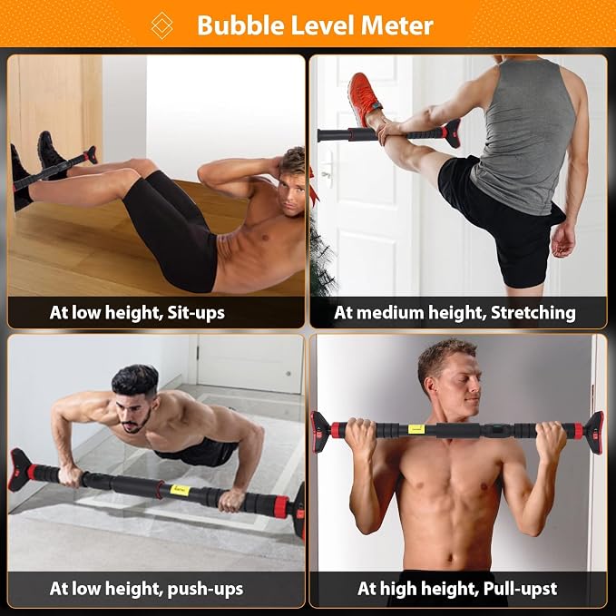 Garvee Pull Up Bar for Doorway,Adjustable Chin Up Bar for with Level Meter | 440 LBS Max Load,No Screws Needed