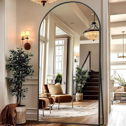 LFT HUIMEI2Y 79"x39" Arch Full Length Mirror, Black Floor Mirror | Tempered Oversized Mirror Full Body with Aluminum Alloy Frame; Standing, Leaning, or Wall Mount for Bedroom, Living Room