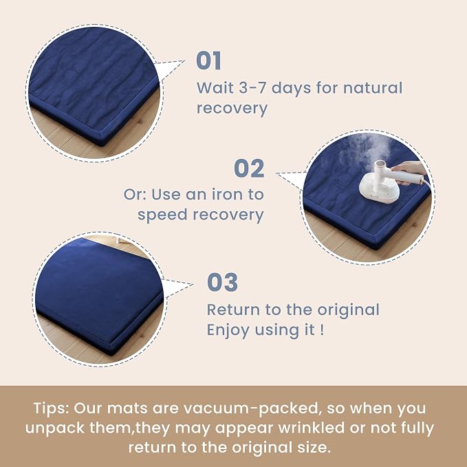 ACOMOPACK Baby Play Mat for Floor 1.3" Thick Memory Foam Play Mat 79"×118" Tummy Time Crawling with Non-slip Bottom for Living Room,Nursery,Soft Velvet Playpen Mats for Kids,Infants（Royal Blue）