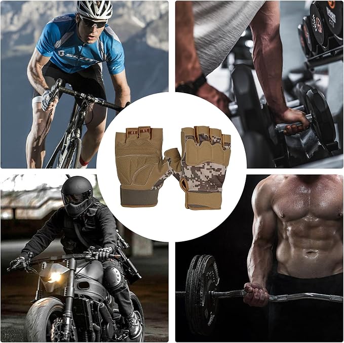 FIORETTO Fingerless Gloves for Men, Breathable Grip Palm Gloves for Motorcycle Riding, Driving, Cycling, Exercise, Workout, Climbing, Hiking and Outdoor Activities M210603