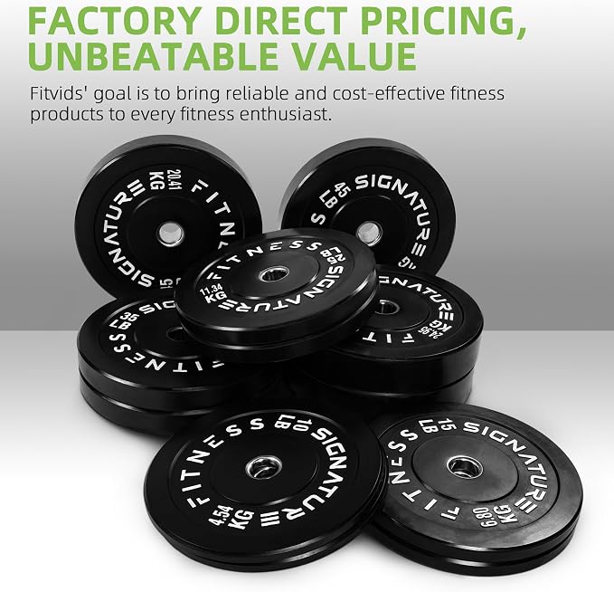 Fitvids 2-Inch Olympic Rubber Weight Plates Sets, Bumper Plates Set for Strength Training, 50-370 Lbs Multiple Options