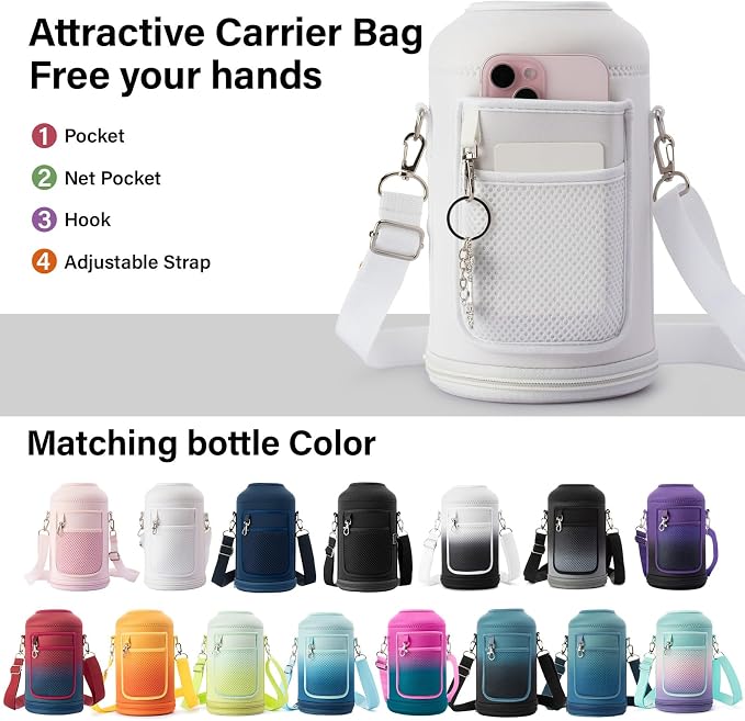 DYSANKY Insulated Water Bottle with Portable Carrier Bag for Outdoor 64 oz